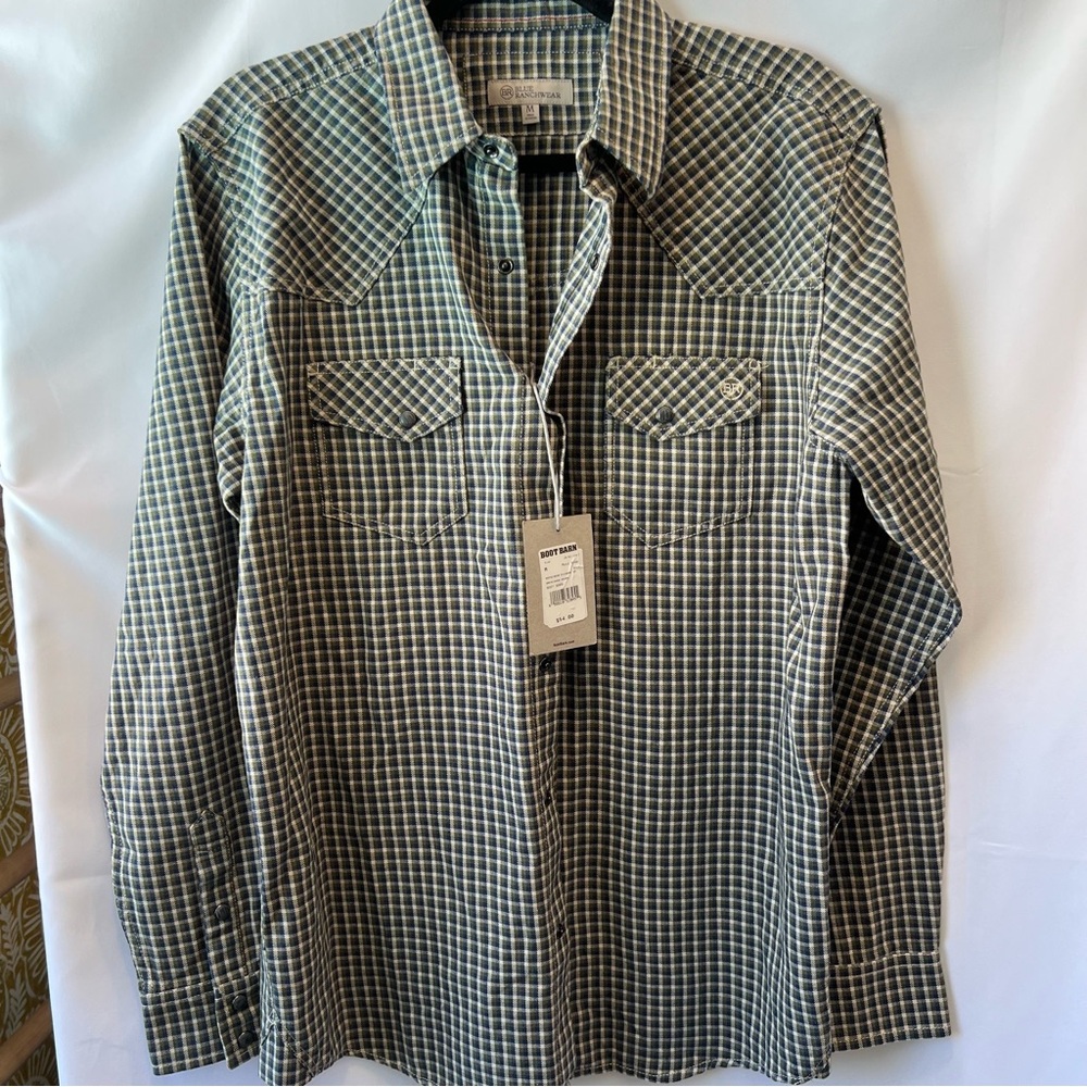 Blue Ranchwear Pearl Snap Checkered Shirt
